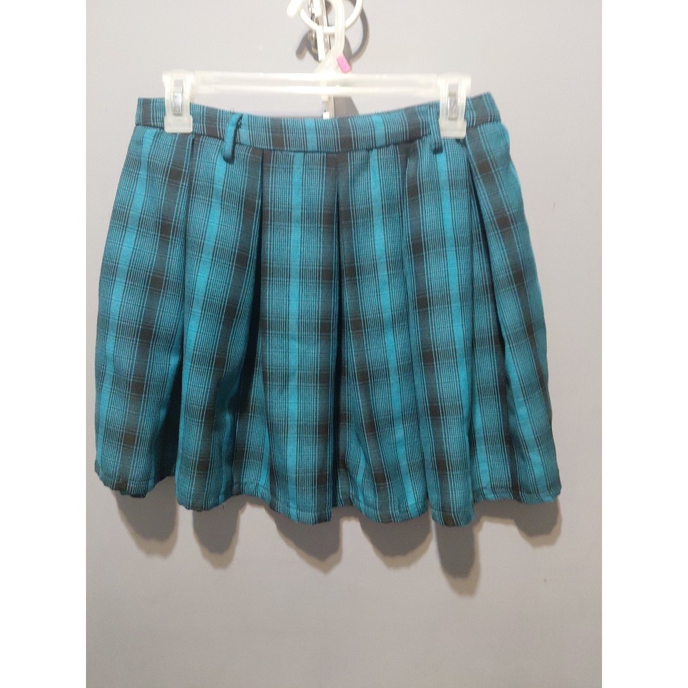 Hot Topic Goth Plaid Pleated Mini Skirt Size S Turquoise Flowy Y2 Schoolgirl